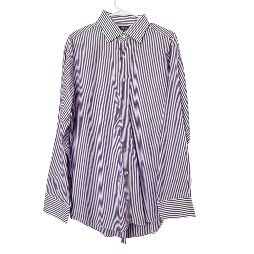 Lot of 2 Lorenzo Raffinato Men 17 34-35 Modern Fit Striped Dress Shirts - Picture 2 of 8